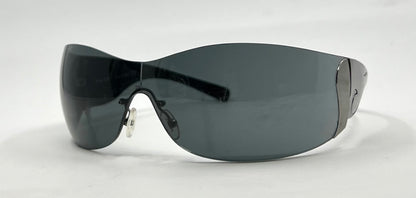 Prada SPR 58F Shield Sunglasses 5AV-1A1 Black Silver Full Kit Italy