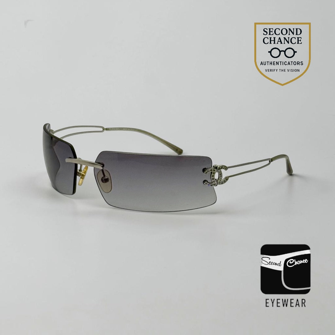 Chanel 4051-B Crystal CC Rimless Shield Sunglasses 170/76 Unworn Original Case