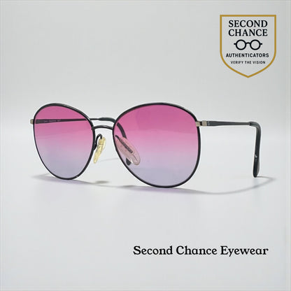 Zeiss Round Black Metal Vintage Sunglasses w/New Purple Fade Custom Lenses-56mm