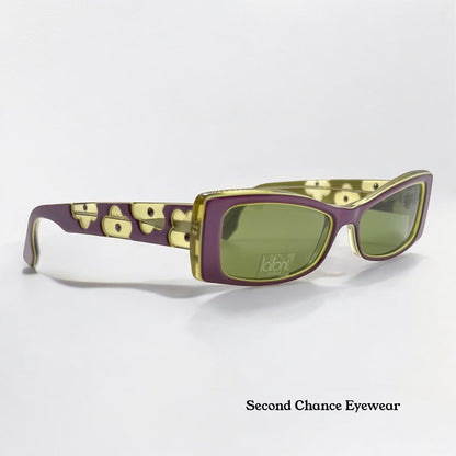 Deadstock Vintage LaFont Paris POPPY 983 Sunglasses-Olive Green & Purple Clover Detail-Made in France