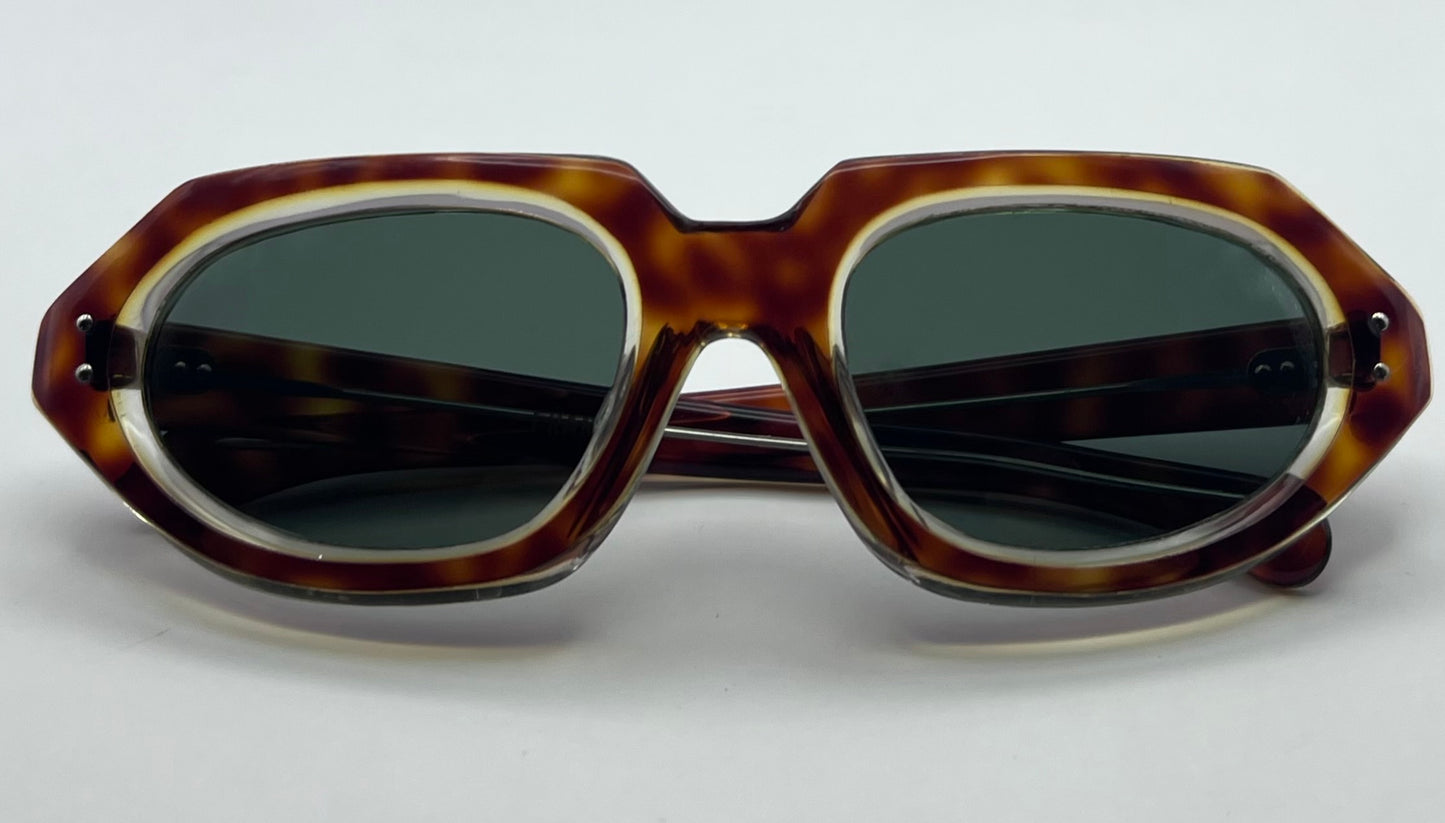 Vintage Mid Century NOS Sunglasses-Translucent Tortoise w/Paddle Arms-Made in France