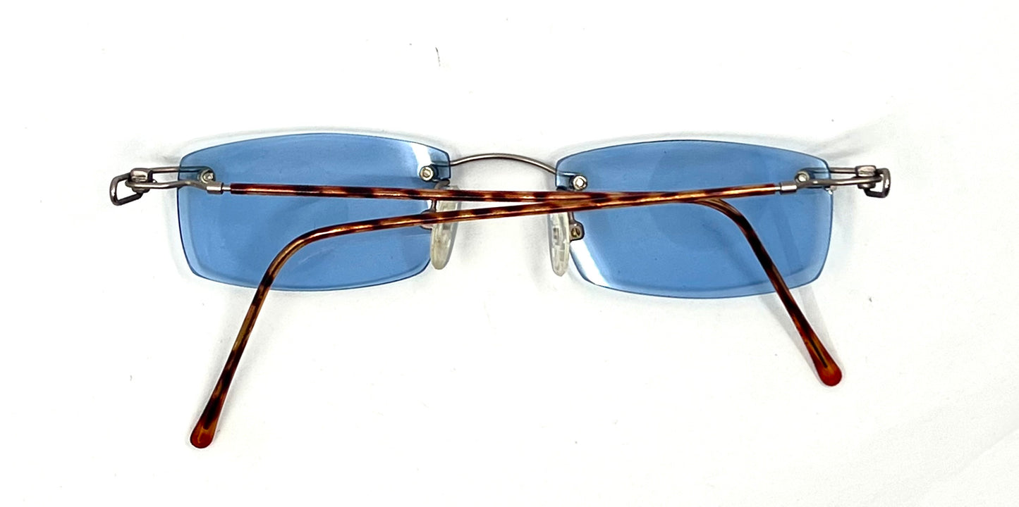 JBK 21.2 VINTAGE Rimless “Italian Design” Sunglasses – Light Blue Solid Lens-Unworn-45mm