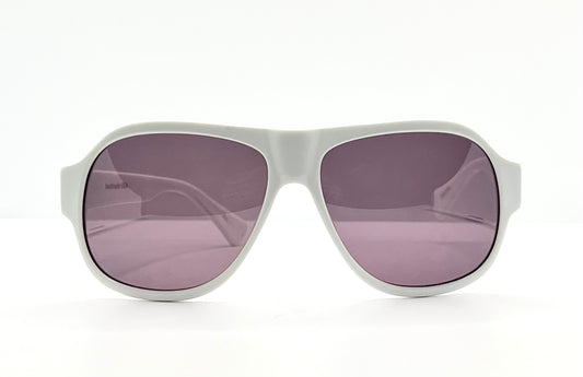Kala Eyewear “Player” – White Acetate Frame – Dark Plum Lenses – Handmade in the USA
