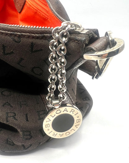 BVLGARI Logo Canvas Shoulder Bag Y2K VINTAGE with Silver Hardware