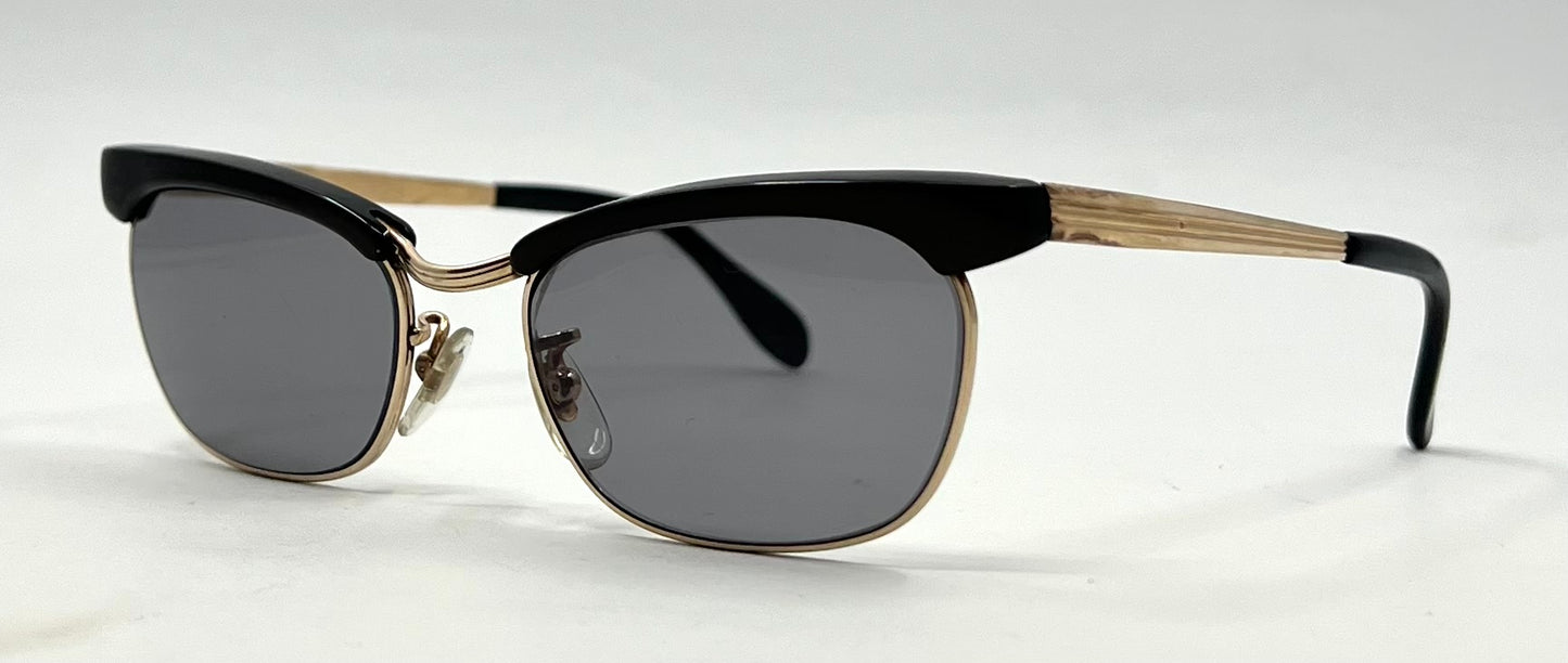 Vintage 1/5 12K Gold-Filled Half-Rim Sunglasses-New Grey Tinted Custom Lenses