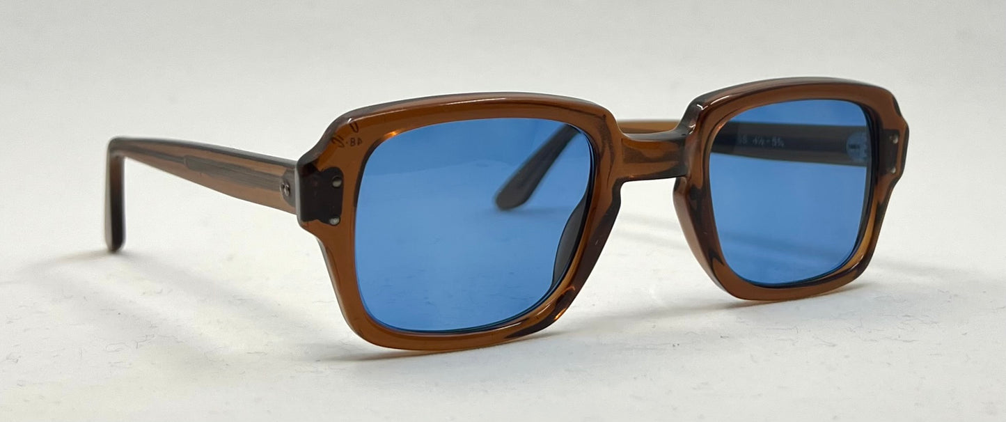 USS BCG 46-24 VINTAGE Military Frames-New Solid Blue Second Chance Customs Lenses