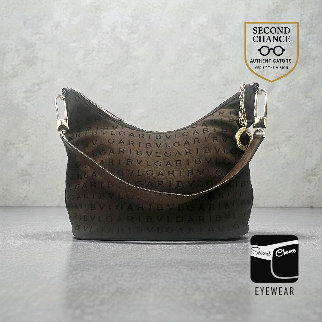 BVLGARI Logo Canvas Shoulder Bag Y2K VINTAGE with Silver Hardware
