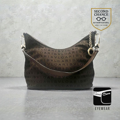 BVLGARI Logo Canvas Shoulder Bag Y2K VINTAGE with Silver Hardware