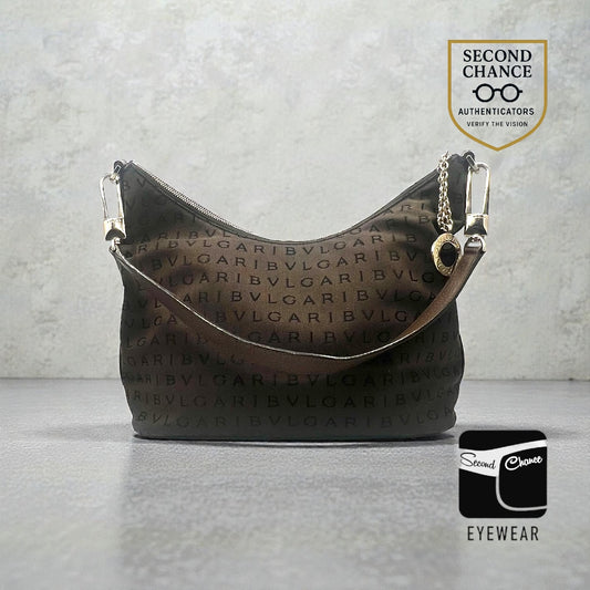 BVLGARI Logo Canvas Shoulder Bag Y2K VINTAGE with Silver Hardware