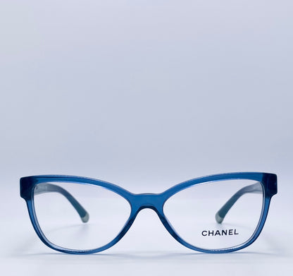 RARE CHANEL 3322 C.1543-Brand New & Unworn-Discontinued Transparent Blue Quilted Temples-Made in Italy