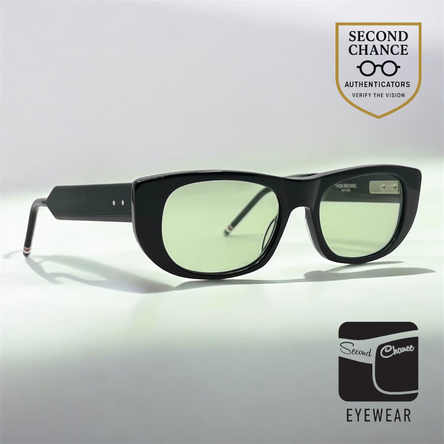 Thom Browne TBX417-53-01 Black Sunglasses-New Day/Night Green Custom Lenses-Unworn