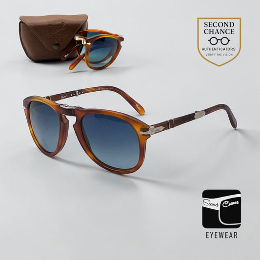 Persol 714SM Steve McQueen Light Havana Blue Sunglasses Unworn Case Made Italy