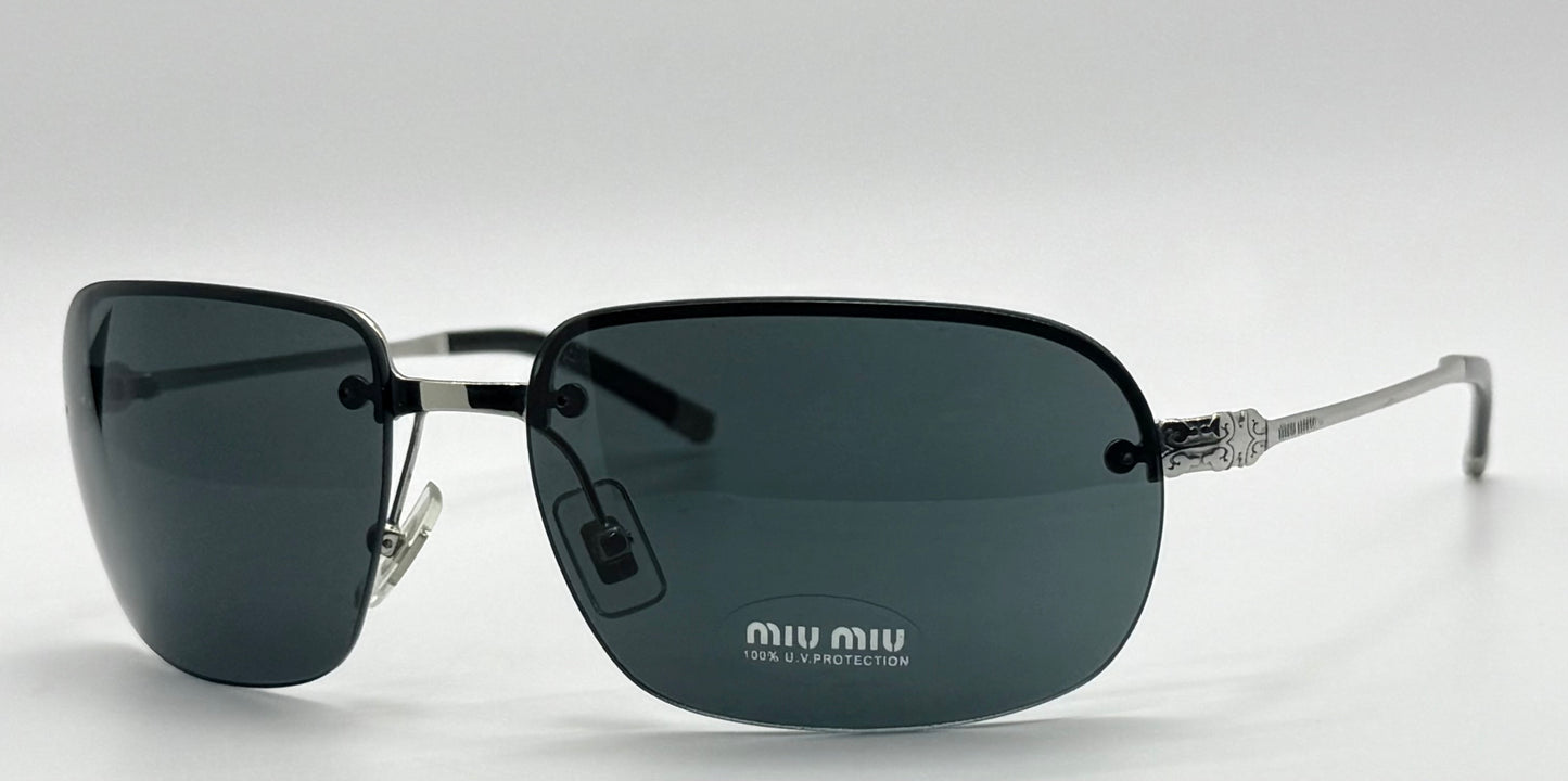 MIU MIU SMU57H Y2K Vintage Deadstock Rimless Shield Sunglasses-Full Kit