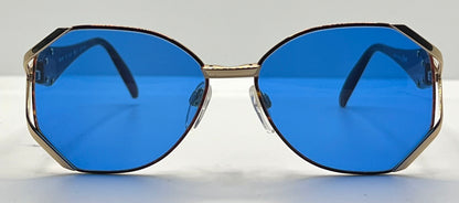 Silhouette M6186/30 Gold Shield VINTAGE Sunglasses w/New Solid Blue Custom Lenses-Unworn