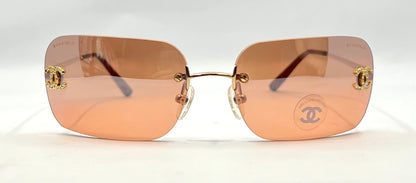 Chanel 4017-D Rimless Shield Sunglasses Swarovski CC-Unworn/Y2K Vintage-Italy