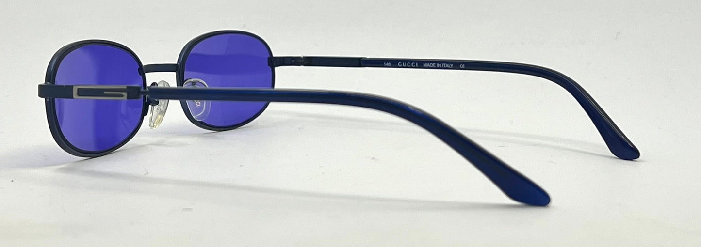 Gucci GG1374 6VE Y2K VINTAGE Oval Sunglasses-New Solid VIOLET/BLUE Custom Lenses
