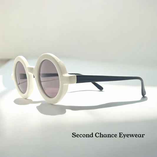 A.J. Morgan White Round Sunglasses Made in Italy – Pre-Owned, Iconic Mod Look