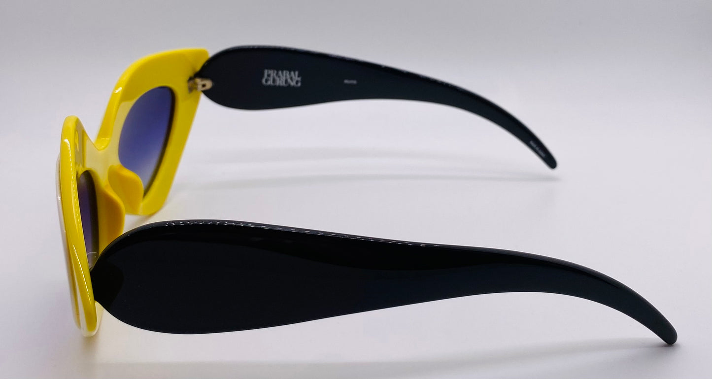 Linda Farrow x Prabal Gurung PG/17/5 Cat-Eye Sunglasses-Bold Yellow & White Acetate with Gradient Blue Lenses