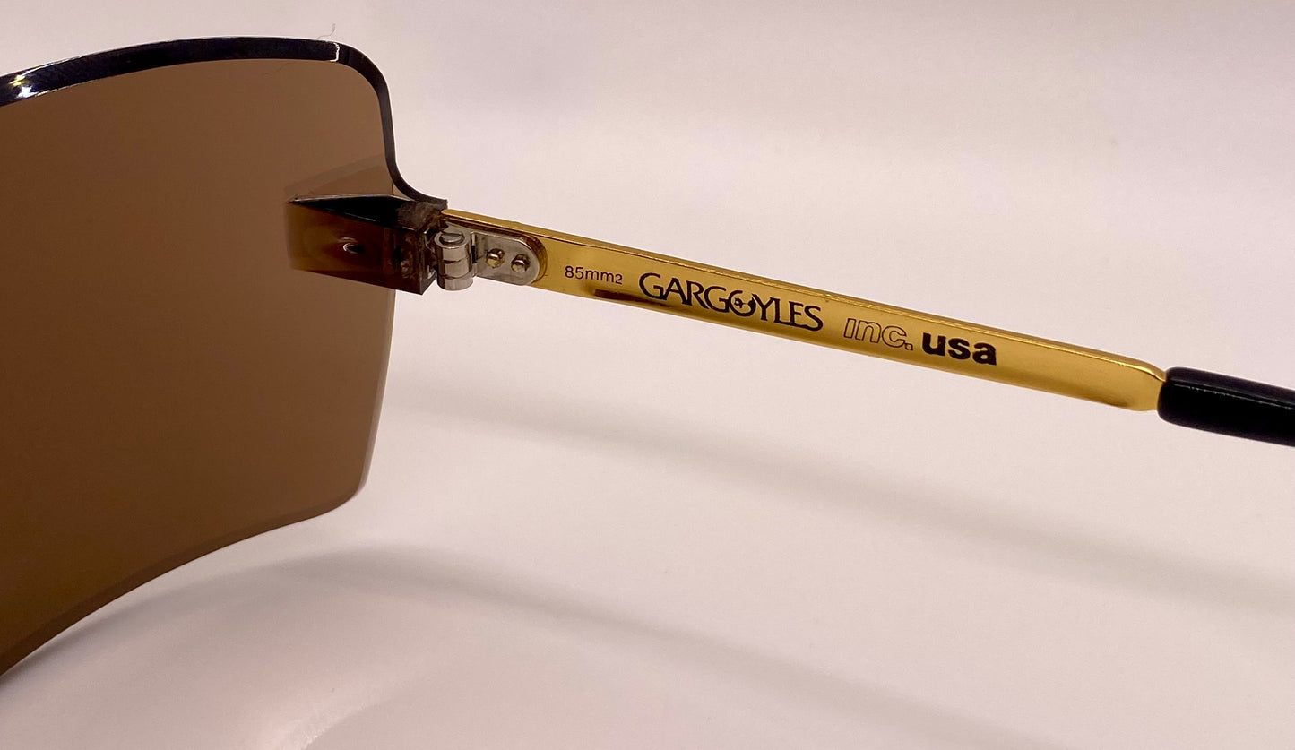 VINTAGE 1980s GARGOYLES USA-22K Gold Plated Mirrored Sunglasses 85mm w/Original case