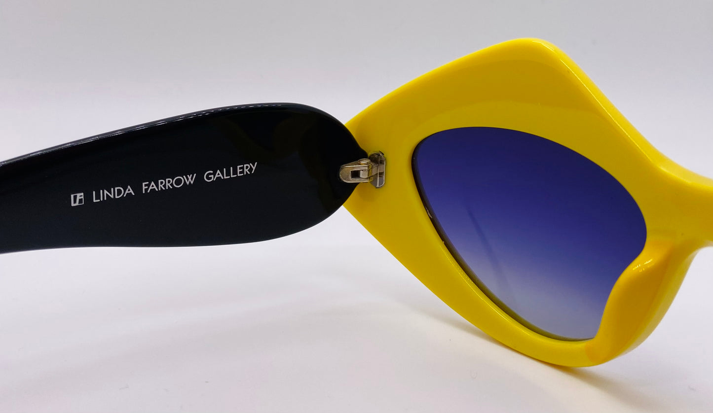 Linda Farrow x Prabal Gurung PG/17/5 Cat-Eye Sunglasses-Bold Yellow & White Acetate with Gradient Blue Lenses