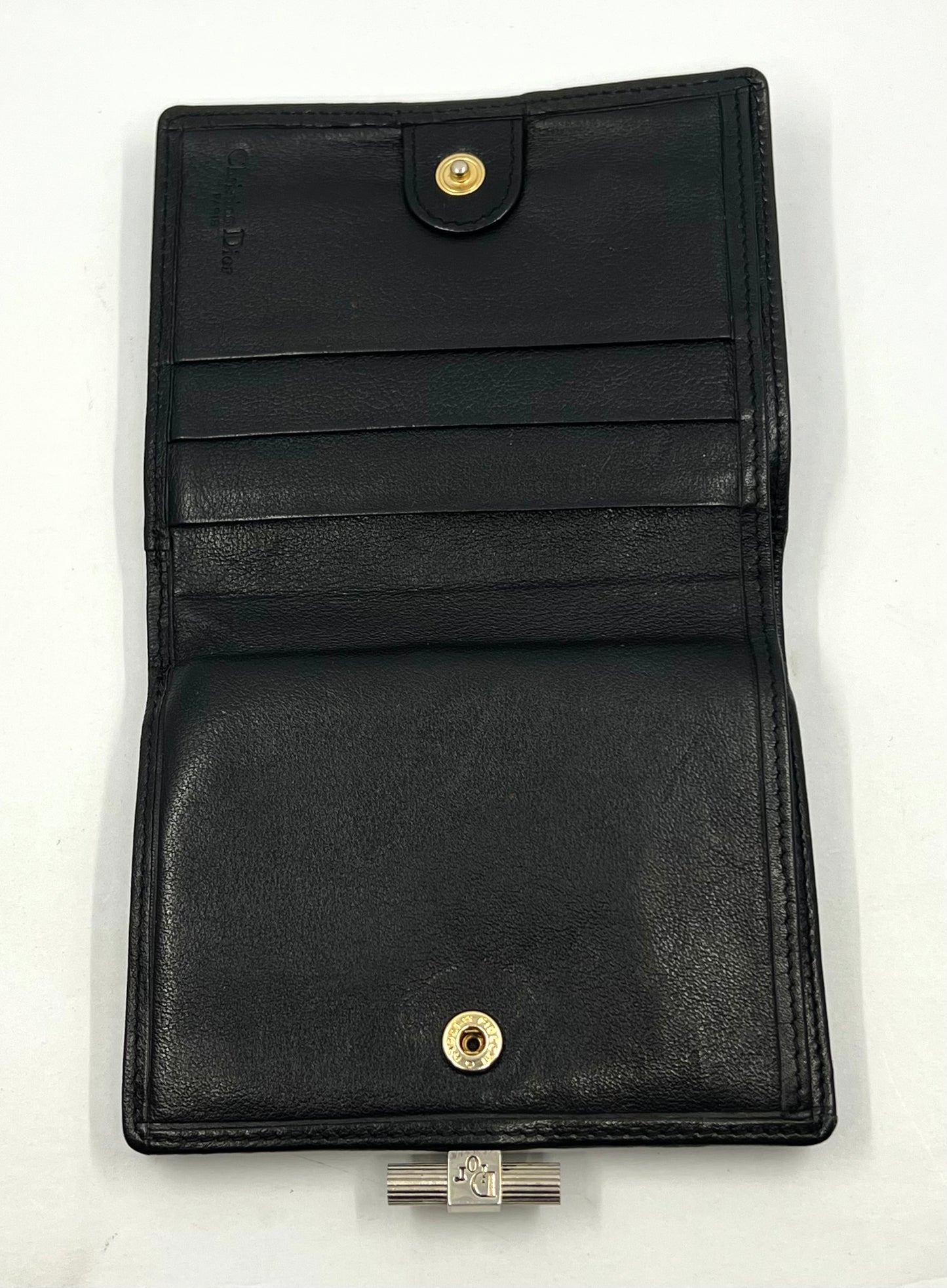 Christian Dior Vintage Black Leather Turnlock Wallet Made in France