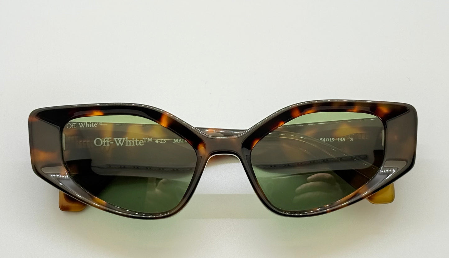 Brand New Off-White™ OERI063 6055 Sunglasses – Tortoise Frame with Green Lenses