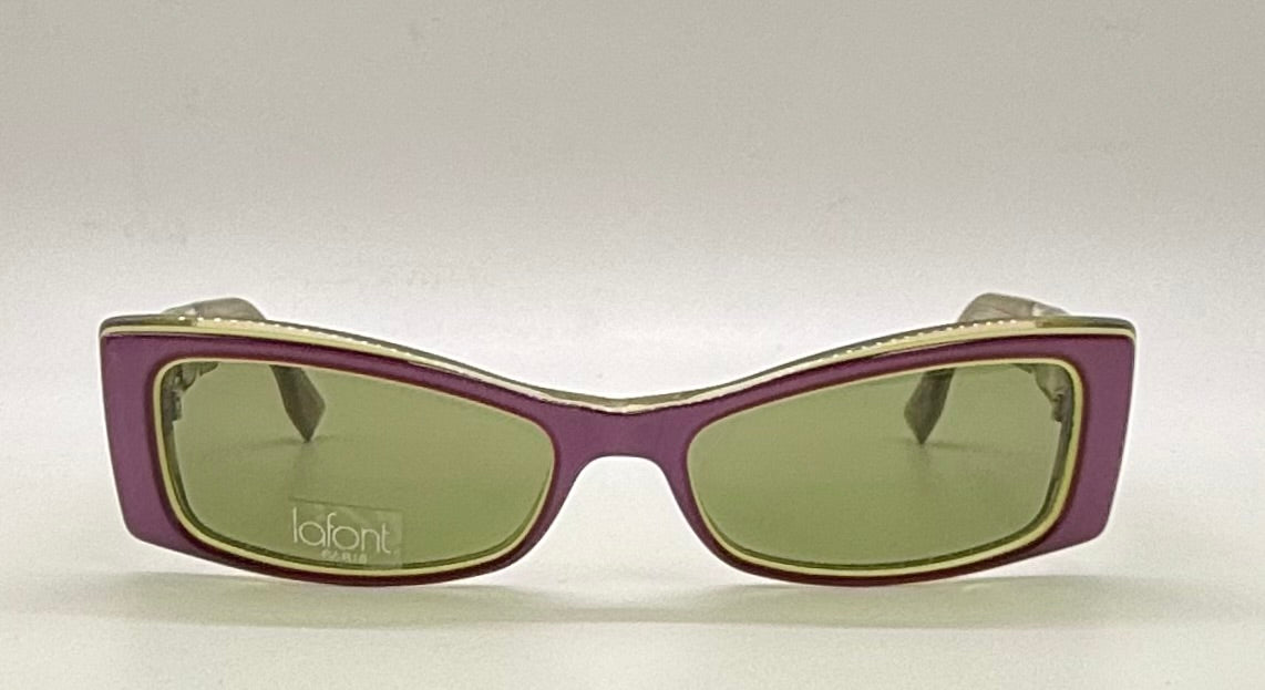 Deadstock Vintage LaFont Paris POPPY 983 Sunglasses-Olive Green & Purple Clover Detail-Made in France