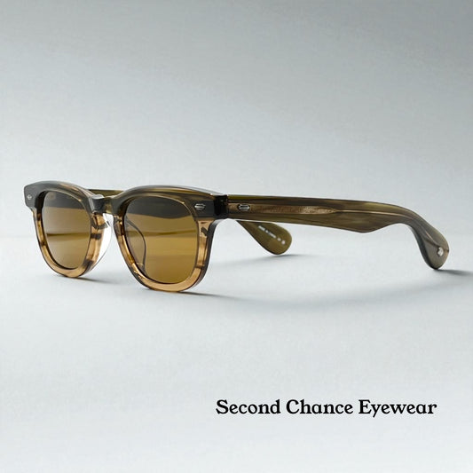 Garrett Leight LO-B BAMF 46-23 Premium Glass Sunglasses-Brown Fade – Full Kit-New