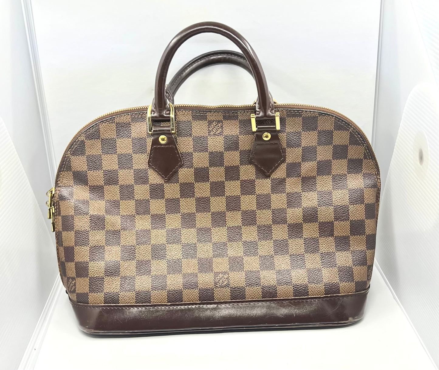 Louis Vuitton VINTAGE Alma Damier Ebene Handbag Brown Leather