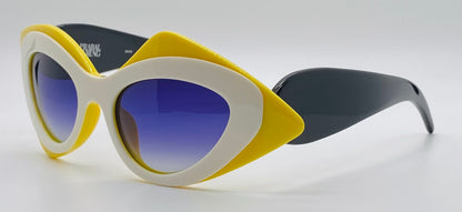 Linda Farrow x Prabal Gurung PG/17/5 Cat-Eye Sunglasses-Bold Yellow & White Acetate with Gradient Blue Lenses