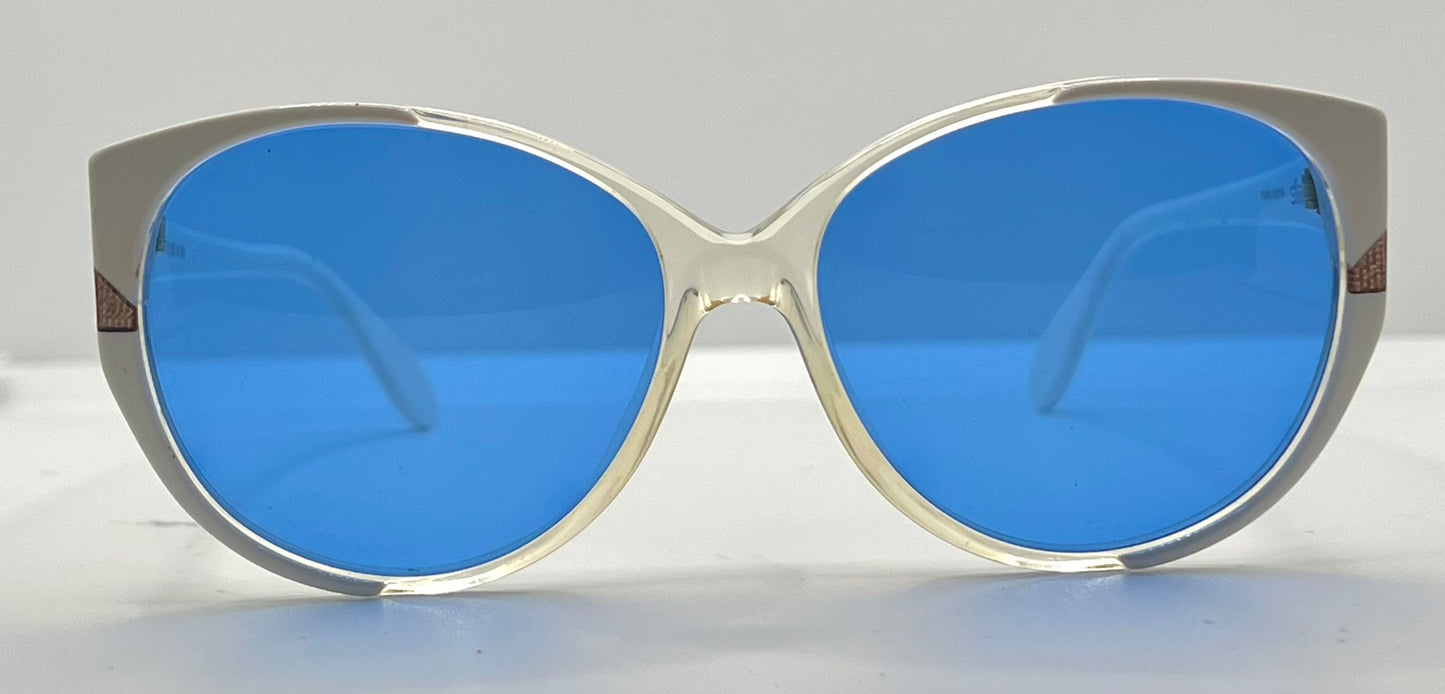 Silhouette M1149/20 Vintage Sunglasses White/Crystal w/New Solid Blue Custom Lenses-48mm-Unworn