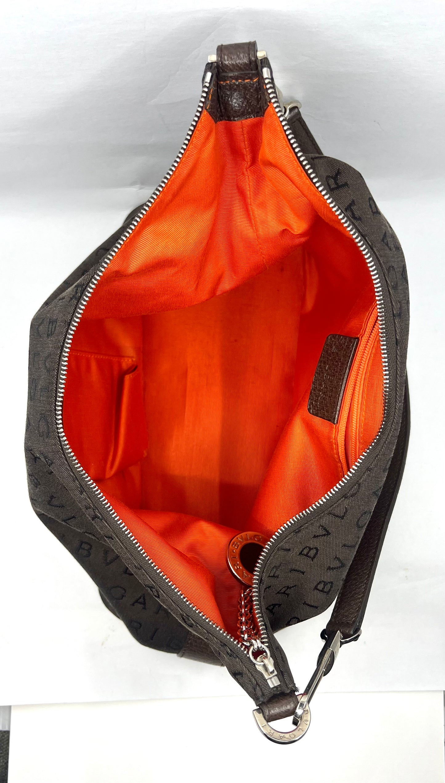 BVLGARI Logo Canvas Shoulder Bag Y2K VINTAGE with Silver Hardware