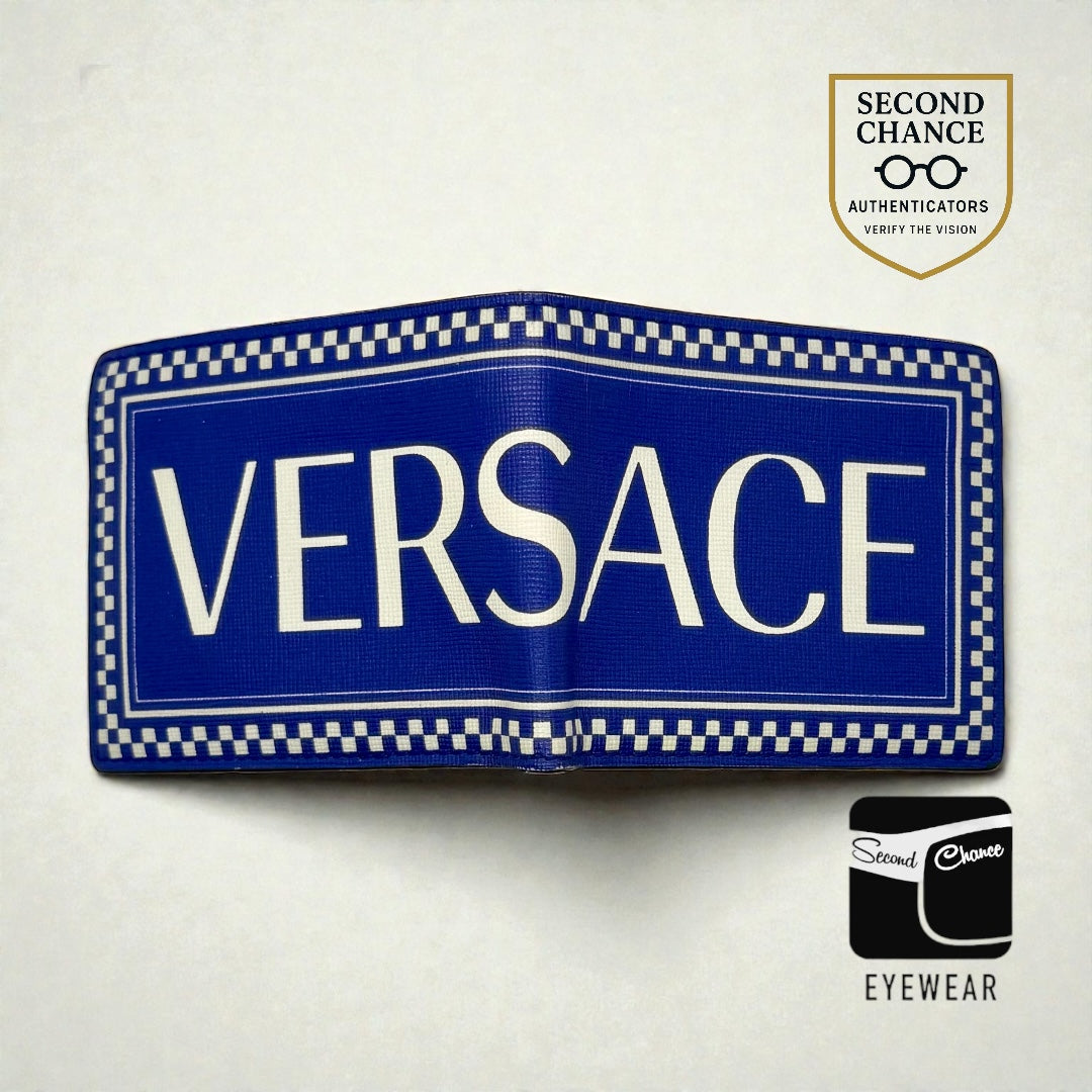Versace Blue & White Logo Bifold Wallet-Made in Italy-Authentic