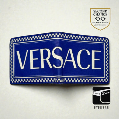Versace Blue & White Logo Bifold Wallet-Made in Italy-Authentic
