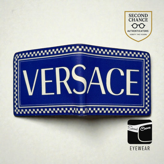 Versace Blue & White Logo Bifold Wallet-Made in Italy-Authentic