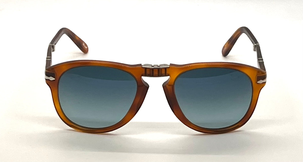 Persol 714SM Steve McQueen Light Havana Blue Sunglasses Unworn Case Made Italy