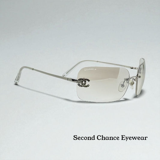 CHANEL 4017-D Silver Rimless Sunglasses Swarovski CC Logo Deadstock