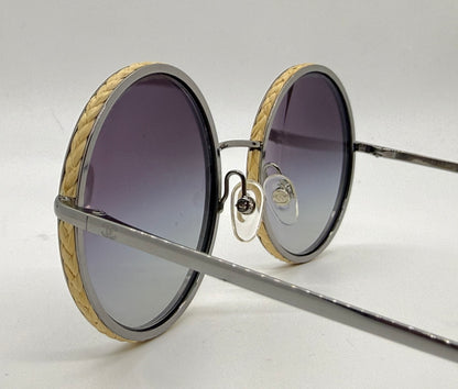 CHANEL 4250 Vintage Round Sunglasses Woven Raffia Made in Italy 52-22