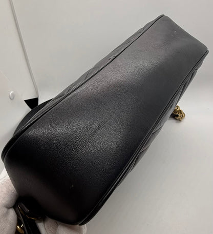 Gucci GG Marmont Small Camera Bag-Black Leather- Chevron Gold