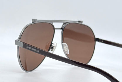 Dolce & Gabbana DG2149 1315/73 61mm-Gunmetal Brown Aviator-Sunglasses-Italy-Full Kit