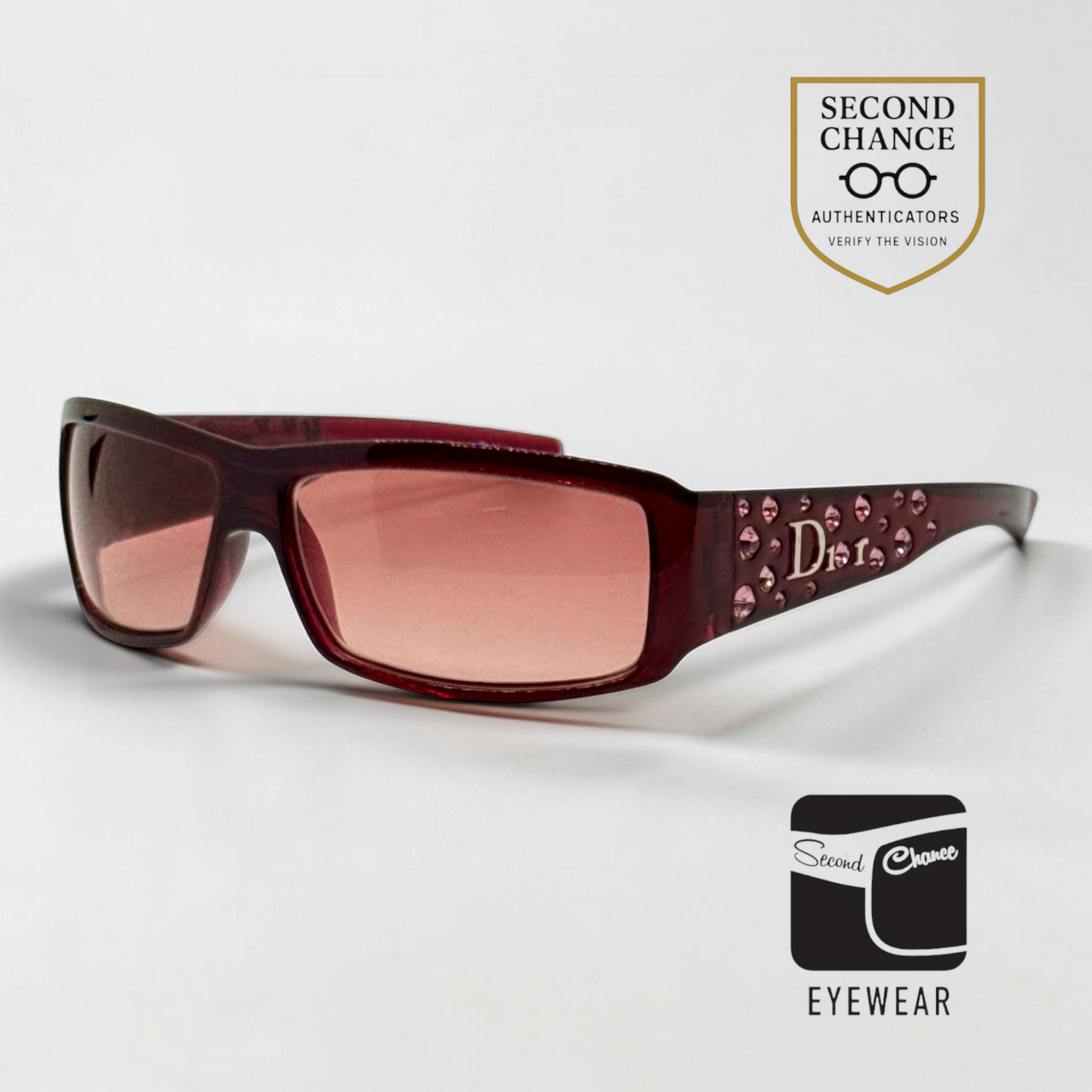 Dior Sparkling 1 Crystal Y2K Burgundy-Vintage Sunglasses-NOS/Unworn-Italy