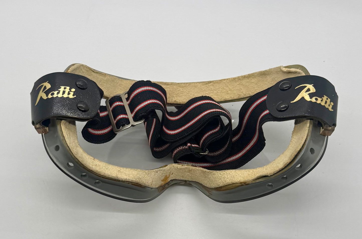 Ratti-Patent Vintage Motorcycle Goggles-Made in Italy-50s/60s Racing Aviator