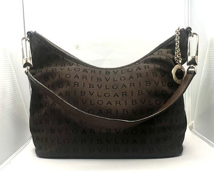 BVLGARI Logo Canvas Shoulder Bag Y2K VINTAGE with Silver Hardware