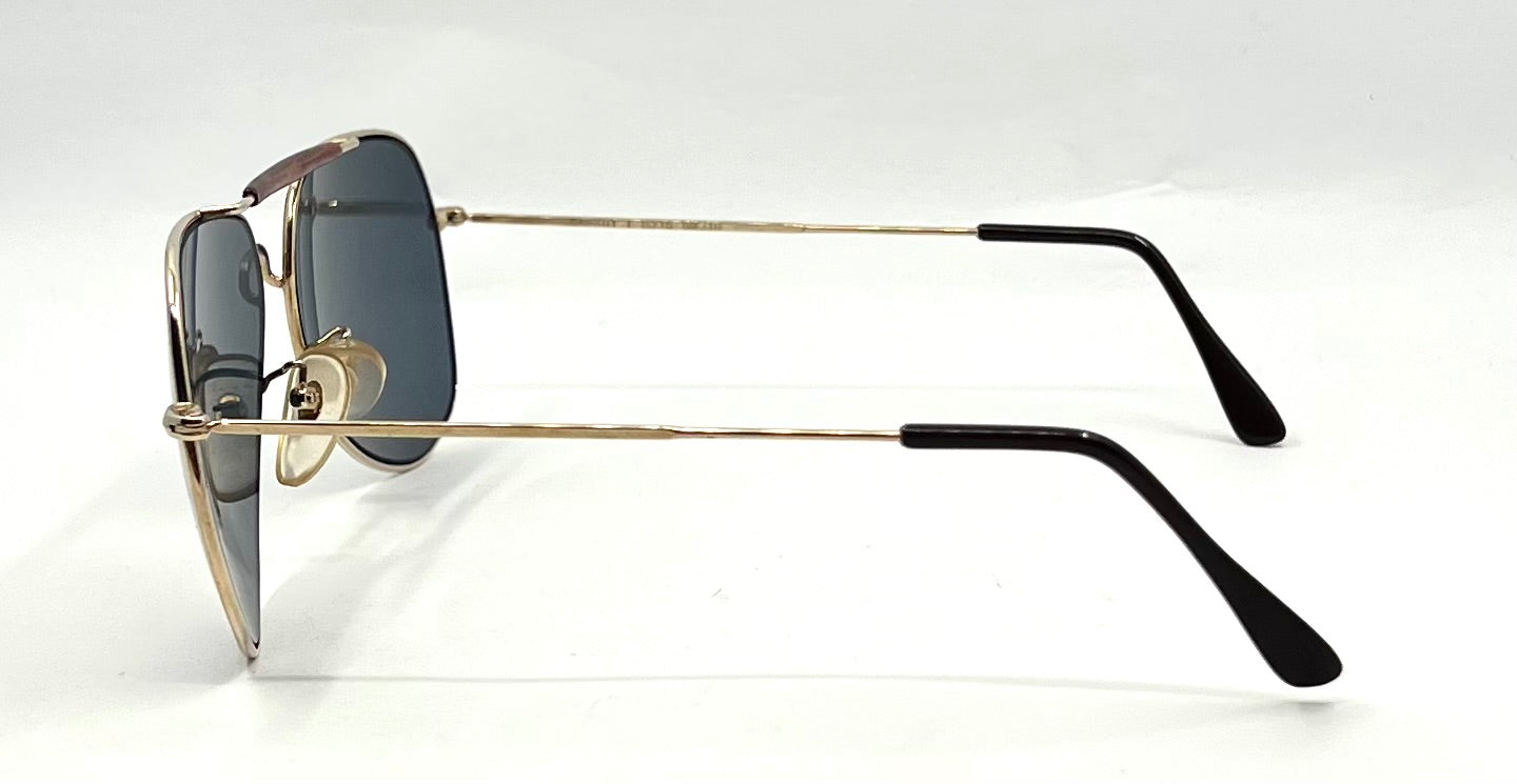 Safari II VINTAGE Aviator Sunglasses 60-15 Gold Metal Custom Blue Lenses