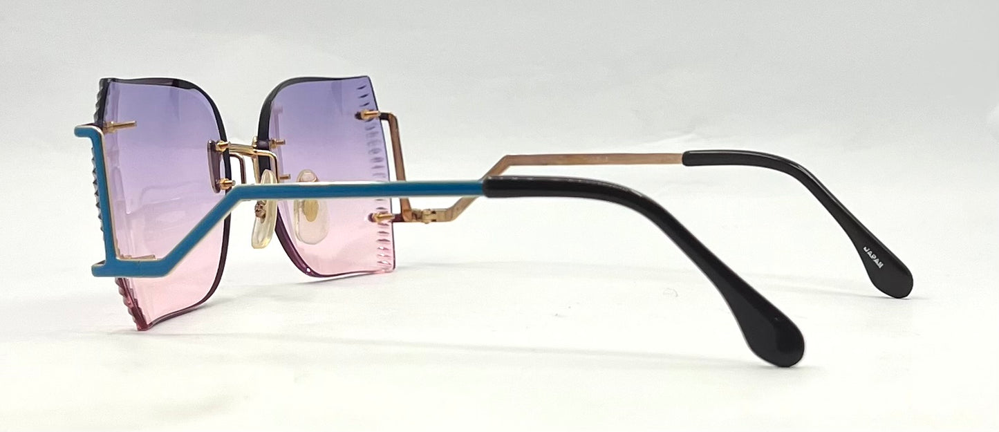 VOGUE GILT-Vintage Rimless Shield Sunglasses Faceted Edge Purple Pink Gradient NOS
