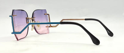 VOGUE GILT-Vintage Rimless Shield Sunglasses Faceted Edge Purple Pink Gradient NOS