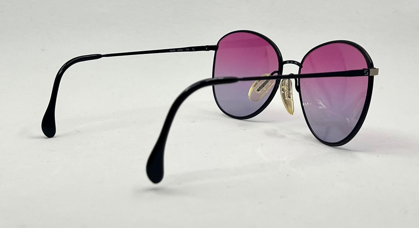 Zeiss Round Black Metal Vintage Sunglasses w/New Purple Fade Custom Lenses-56mm