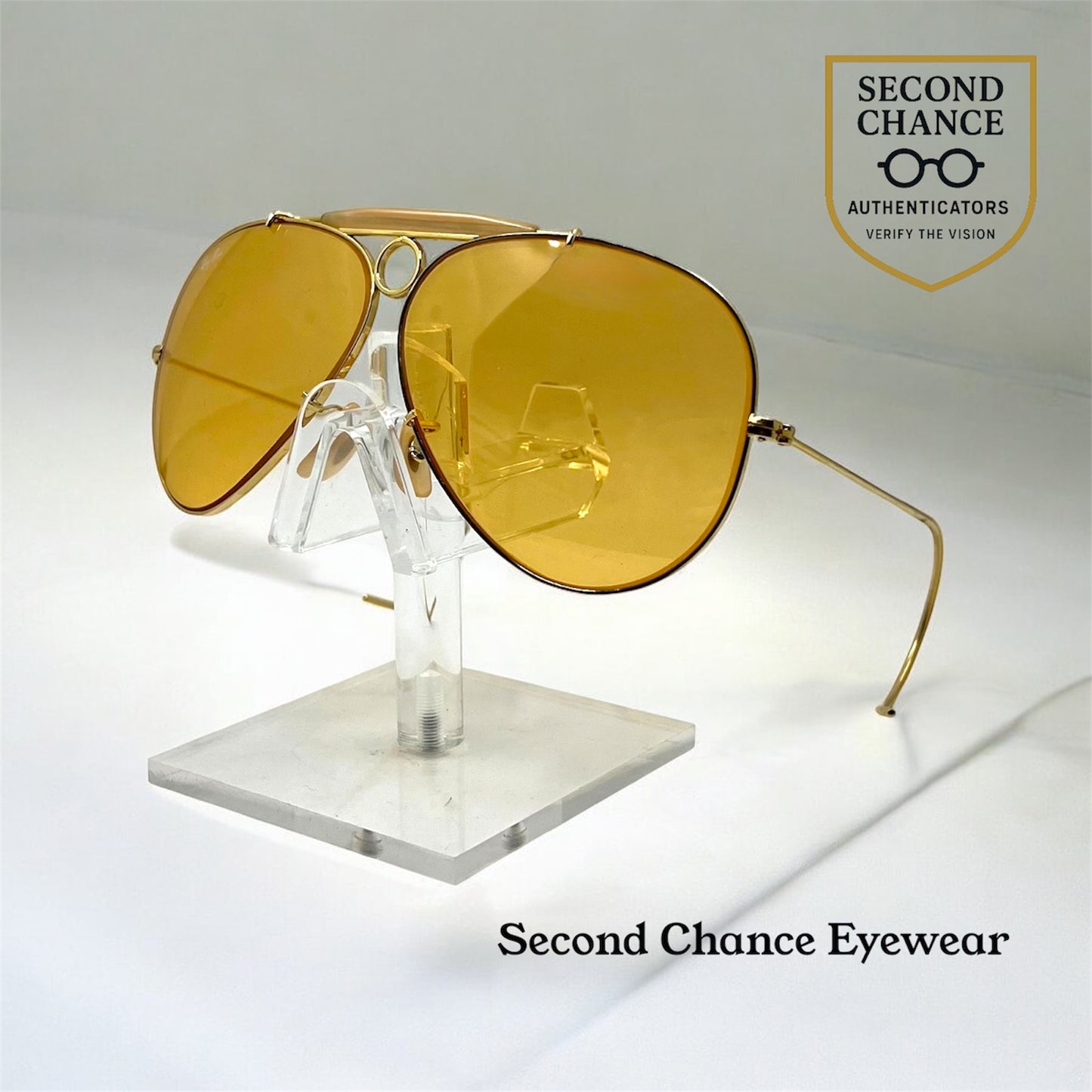 Bausch & Lomb Ray-Ban Shooter 62-8 Arista Gold Amber Mineral Glass-USA