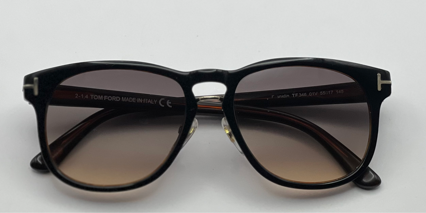 TOM FORD FRANKLIN 346 col.01V Black Celluloid Sunglasses-New/Deadstock 55-14-145