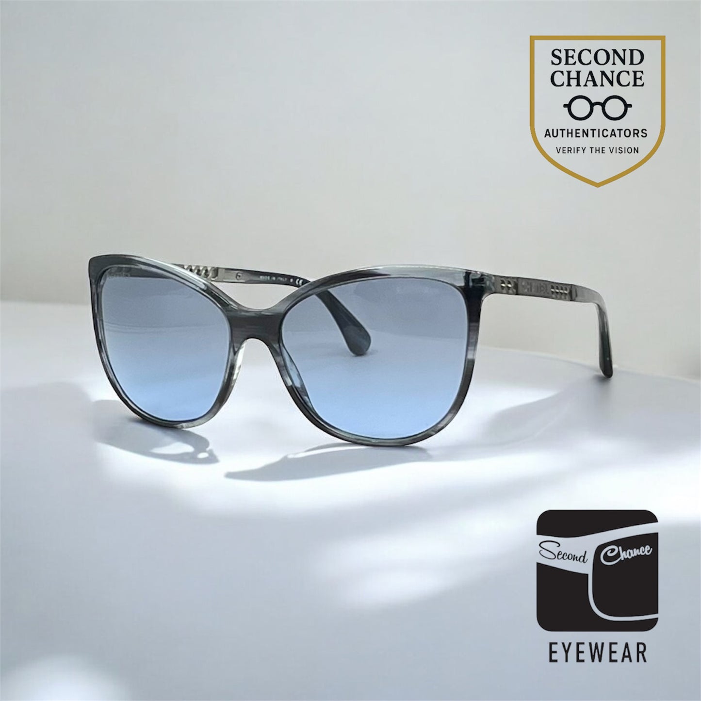 CHANEL 5352 Blue Gradient Cat Eye Sunglasses 59-16 Italy Unworn